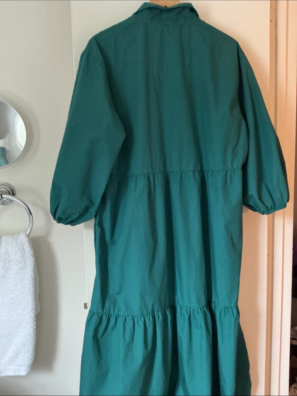 QUINCE Oversized Teal Tiered Shirt Dress - - Picture 3 of 5